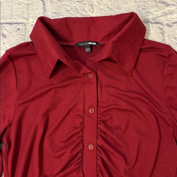 Fashion Nova Just You and I Pant Set Burgundy Soft Stretchy Ruched Top Med NWT - Picture 5 of 16